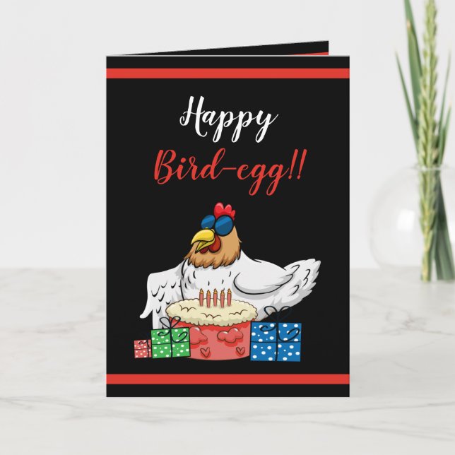 Cute Black Funny Chicken Cake and Gifts Birthday Card (Front)