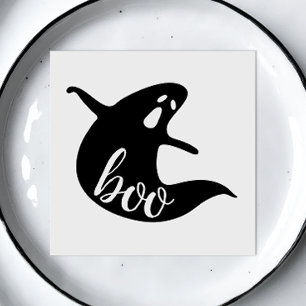 Cute Black Ghost   Spooky “Boo” Halloween Party Napkin