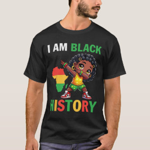 Cute Black Girl Dabbing With Africa Map I Am Black T-Shirt