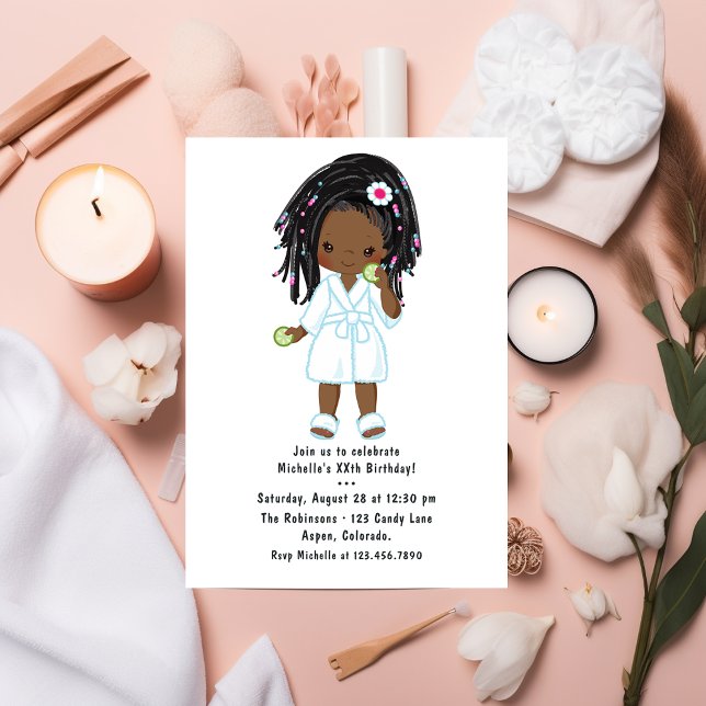 Cute Black Girl Spa Sleepover Birthday Party Invitation (Creator Uploaded)