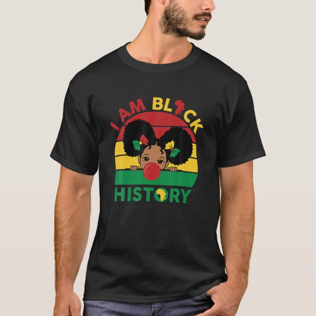Cute Black Girl With Afro Puff Hair Blowing Red Bu T-Shirt (Front)