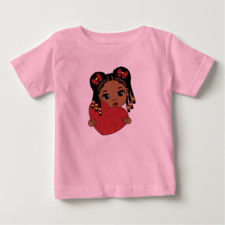 Cute Black Girl with Heart | Valentine’s Day Baby T-Shirt