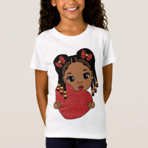 Cute Black Girl with Heart Valentine’s Day T-Shirt