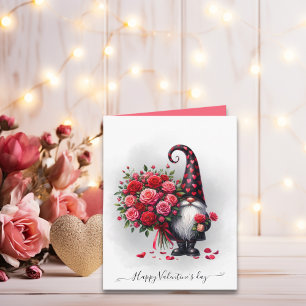Cute Black Gnome With Red Roses Valentines day Card