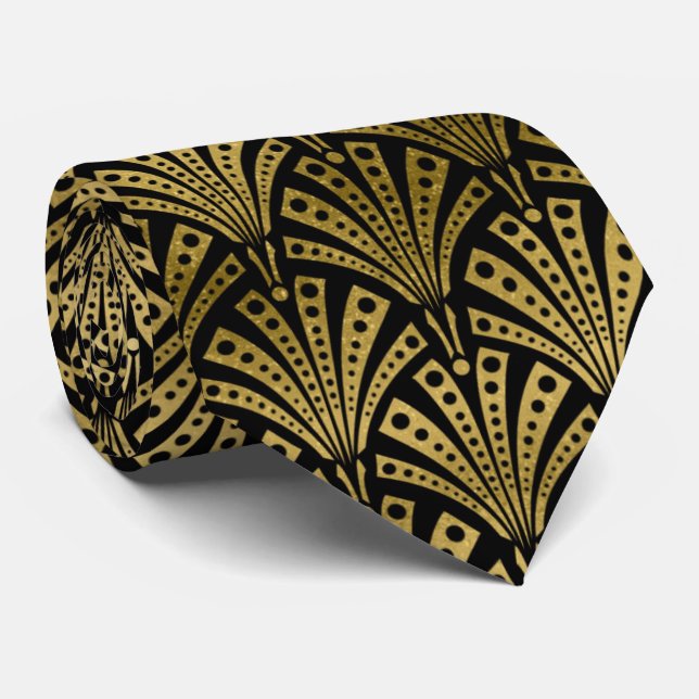 Cute black gold art deco pattern tie (Rolled)