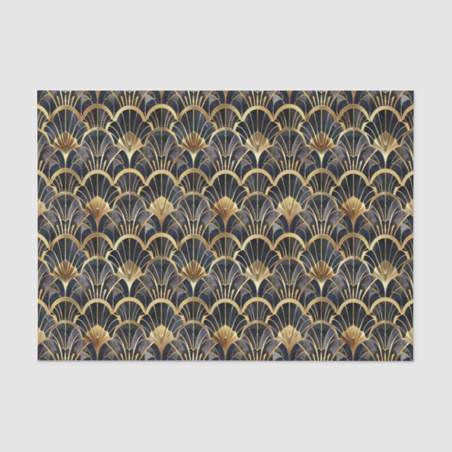 Cute black gold art deco pattern tiled  tissue paper (Front)