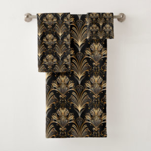 Cute black gold art deco tiled pattern  bath towel set
