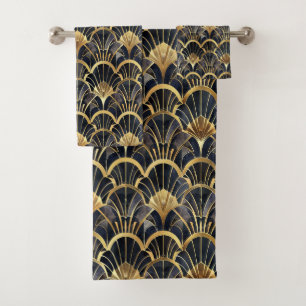 Cute black gold art deco tiled pattern  bath towel set