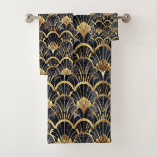Cute black gold art deco tiled pattern  bath towel set