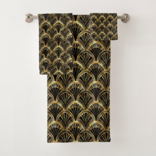 Cute black gold art deco tiled pattern  bath towel set