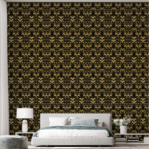 Cute black gold art Deco tiled pattern Wallpaper