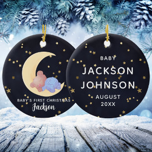 Cute Black Gold Bear Boy Baby's First Christmas Ceramic Tree Decoration