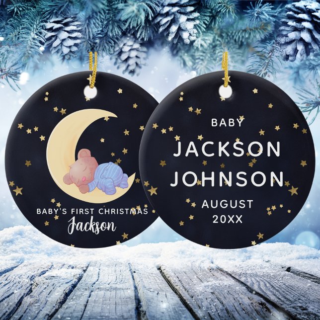 Cute Black Gold Bear Boy Baby's First Christmas Ceramic Tree Decoration (Cute Black Gold Bear Boy Baby's First Christmas Ceramic Ornament
)