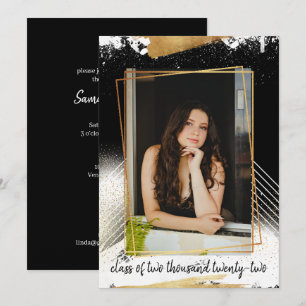 Cute Black & Gold Framed Graduation Invitation
