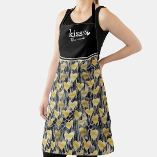 Cute Black & Gold Kiss the Cook Hearts Apron
