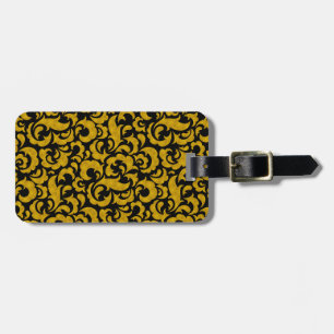 Cute black golden seamless floral patterns luggage tag