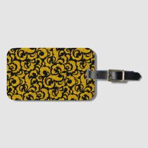 Cute black golden seamless floral patterns luggage tag