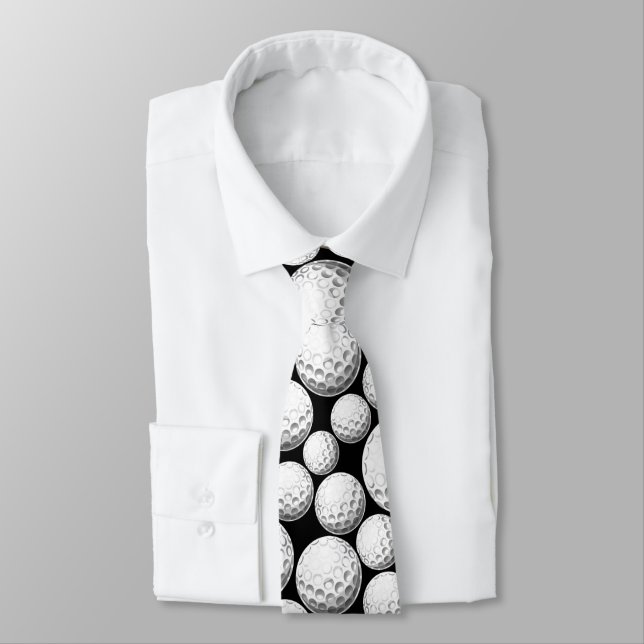 Cute Black Golf Balls Patterns  Tie (Tied)