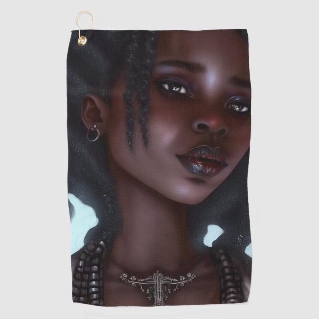Cute Black Goth Girl Golf Towel (Front)