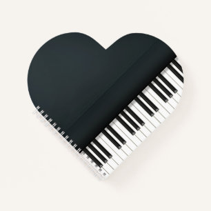 Cute Black Grand Piano Heart Shaped Notebook