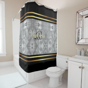 Cute Black Gray And Gold Stripes Marble Shower Curtain