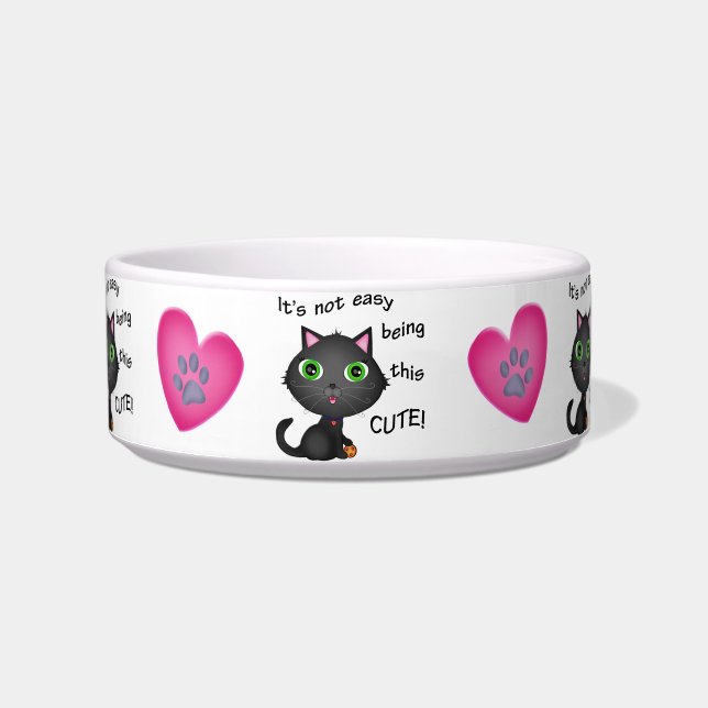 Cute Black / Grey Cat Pet Food / Water Bowl (Front)