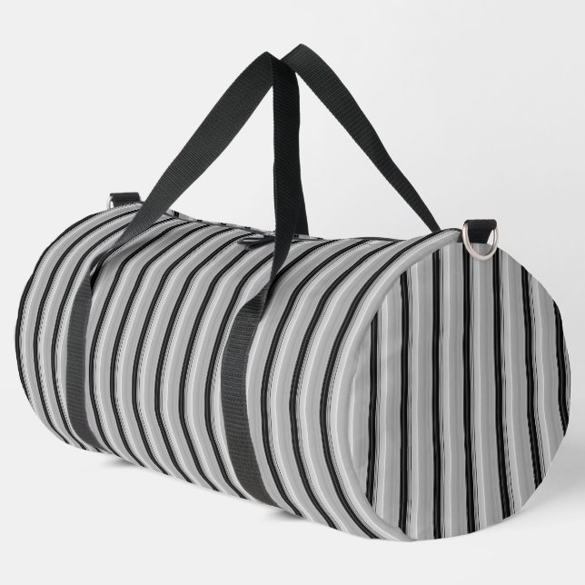 Cute black grey stripes duffle bag (Left Corner)