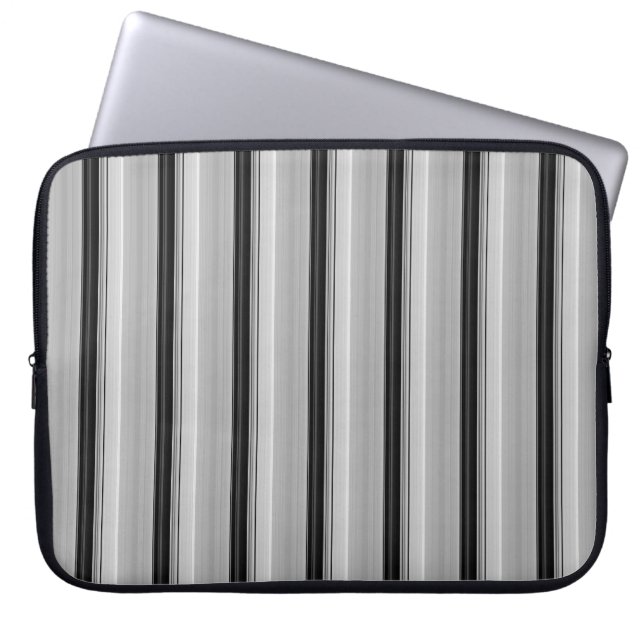 Cute black grey stripes laptop sleeve (Front)