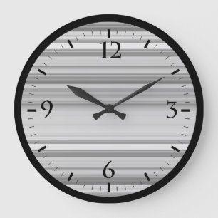 Cute black grey stripes large clock