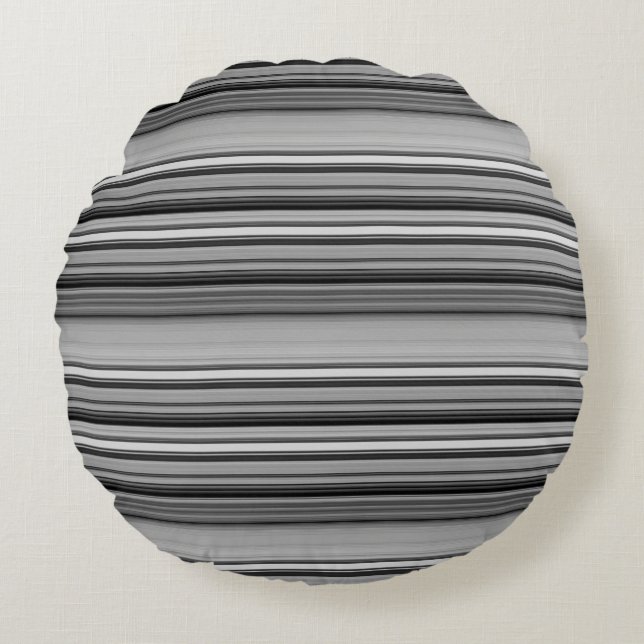 Cute black grey stripes  round cushion (Front)