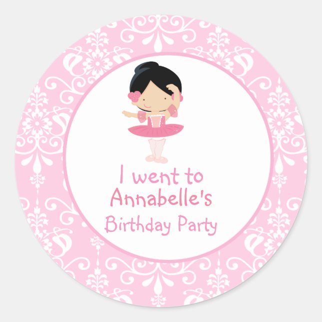 Cute Black Hair Ballerina 'I went to' Classic Round Sticker (Front)