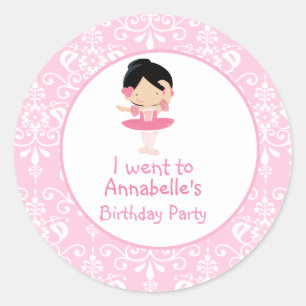 Cute Black Hair Ballerina 'I went to' Classic Round Sticker
