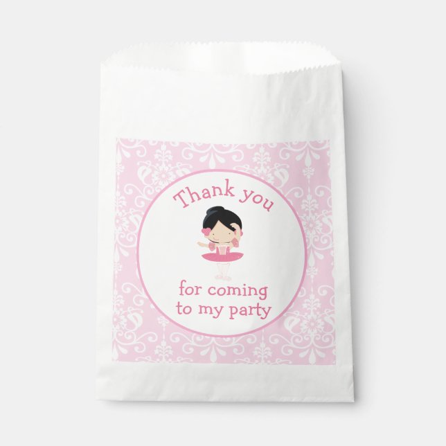Cute Black Hair Ballerina 'I went to' Favour Bags (Front)