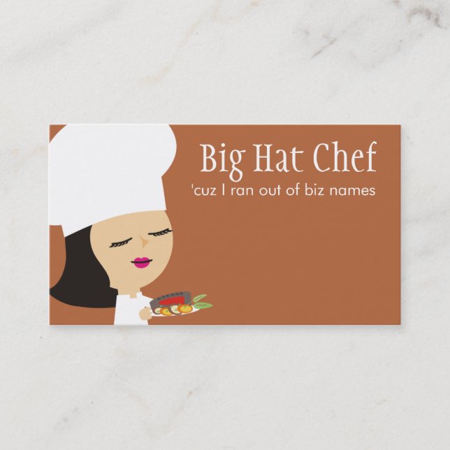 Cute black hair girl chef steak dinner biz cards (Front)