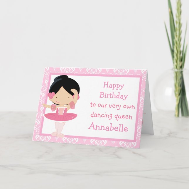 Cute Black Haired Ballerina Birthday Card (Front)