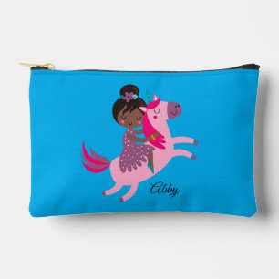 Cute Black Haired Girl Riding on a Unicorn Accessory Pouch