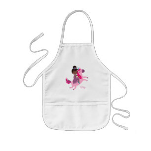 Cute Black Haired Girl Riding on a Unicorn Kids Apron