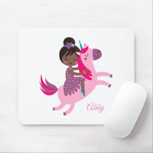 Cute Black Haired Girl Riding on a Unicorn Mouse Mat