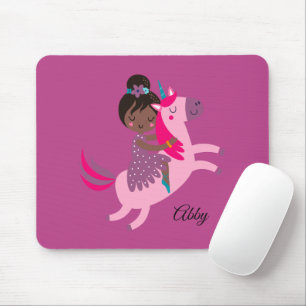 Cute Black Haired Girl Riding on a Unicorn Mouse Mat