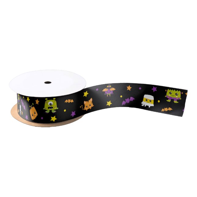 Cute Black Halloween Baby Monsters 1.5 Inch Satin Ribbon (Spool)