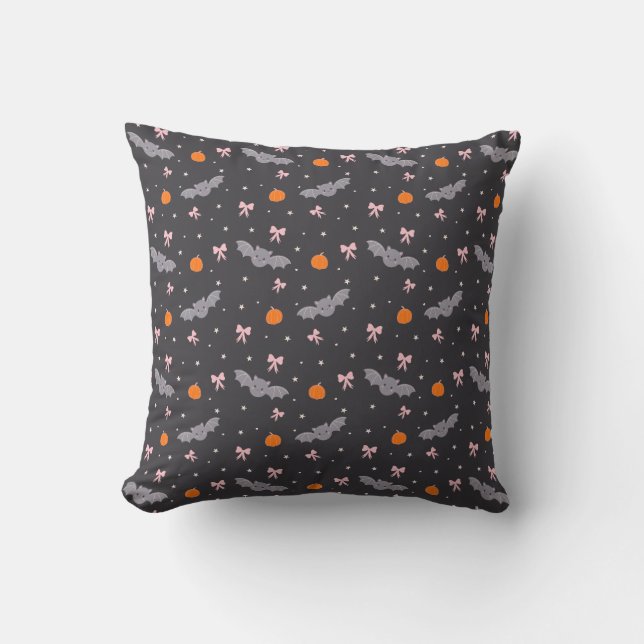 Cute Black Halloween Bat Pattern Pillow (Front)