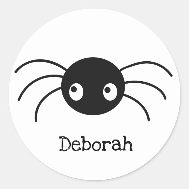 Cute black Halloween cartoon spider personalised  Classic Round Sticker (Front)
