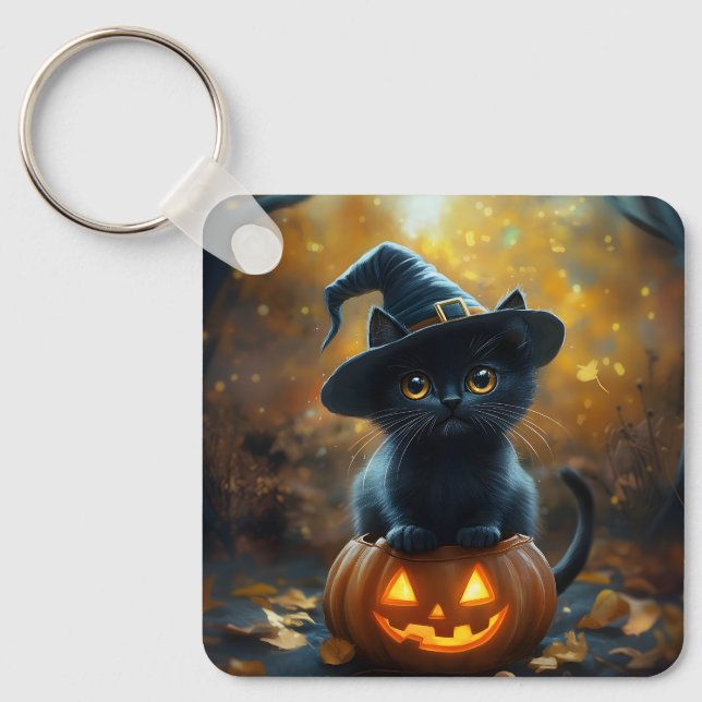 Cute Black Halloween Pumpkin Keychain (Front)