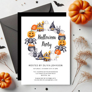 Cute Black Happy Halloween Illustration Party Invitation