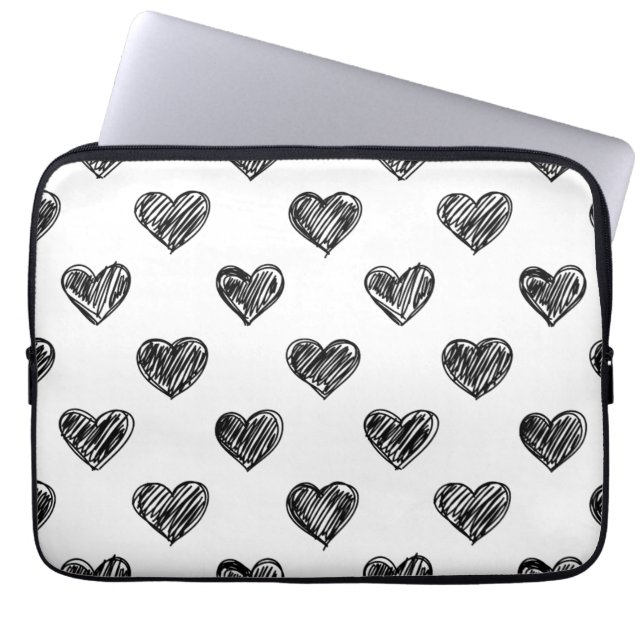 CUTE BLACK HEARTS DOODLES PATTERN LAPTOP SLEEVE (Front)