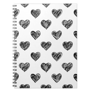 CUTE BLACK HEARTS DOODLES PATTERN NOTEBOOK