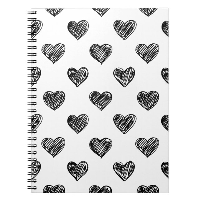 CUTE BLACK HEARTS DOODLES PATTERN NOTEBOOK (Front)