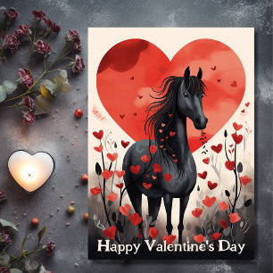 Cute Black Horse and Hearts Valentine's Day Holiday Card