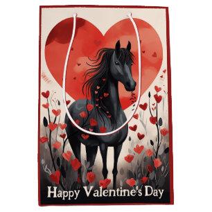 Cute Black Horse and Hearts Valentine's Day Medium Gift Bag