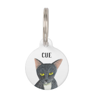 Cute Black Illustrated Cat ID tag